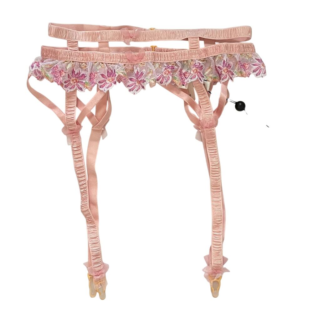 For Love & Lemons Floral Lace Garter Belt Pink Size Small NEW